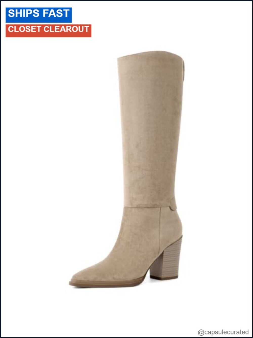 Women's Knee High Faux Suede Boots Tall Chunky Heel Pointed Toe Side Zip